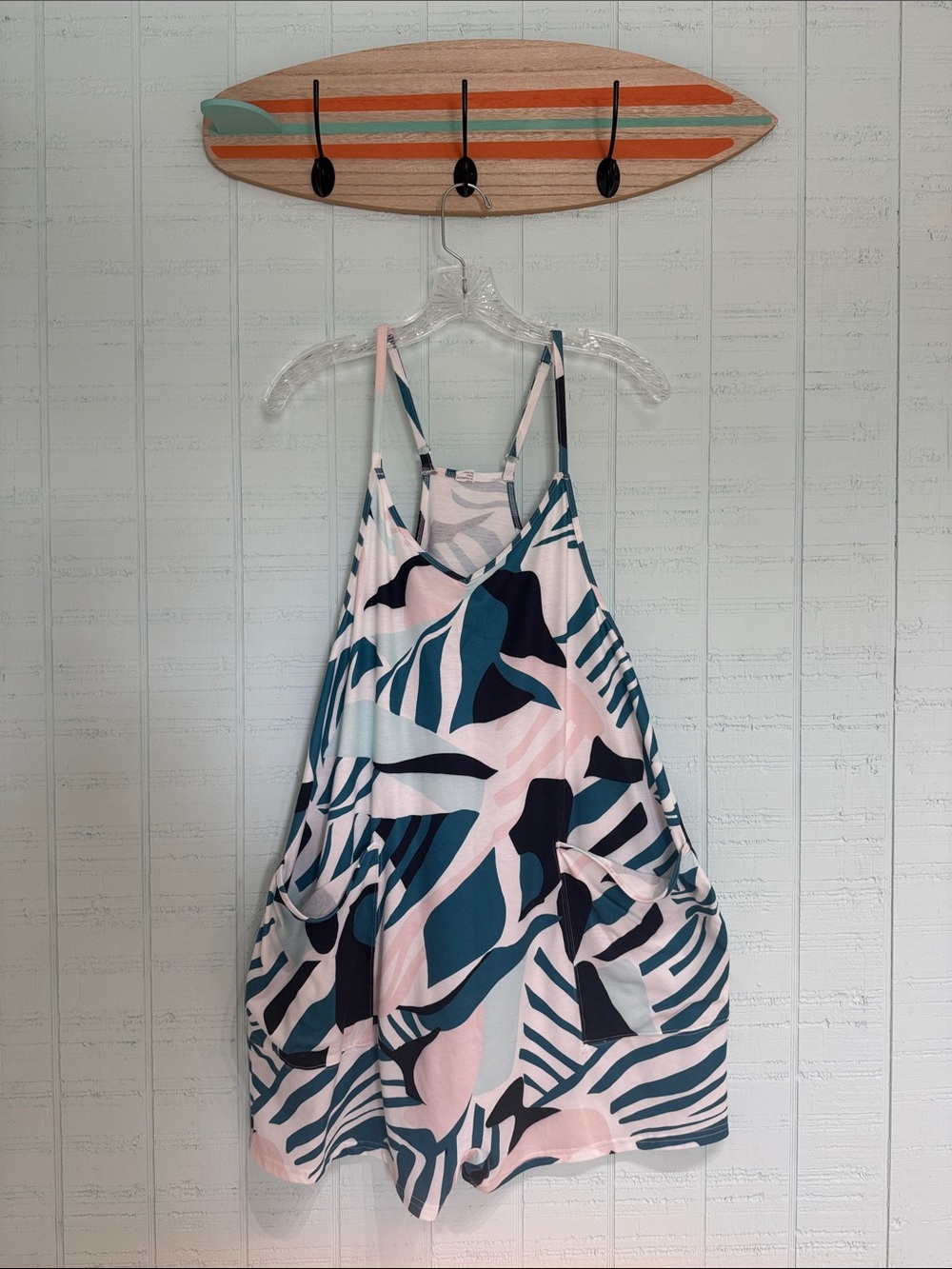 Women's Pink & Teal Printed Romper